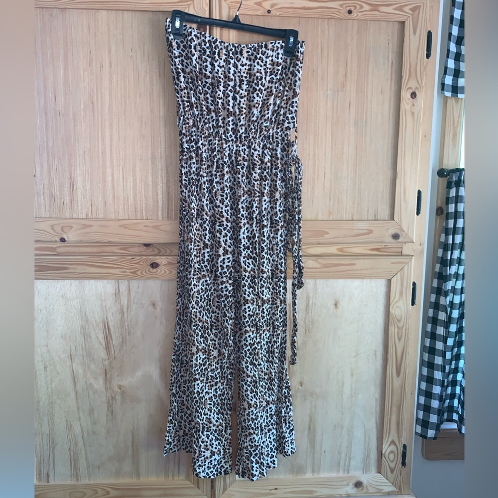 Simplee cheetah leopard printed strapless tube top romper jumpsuit size S